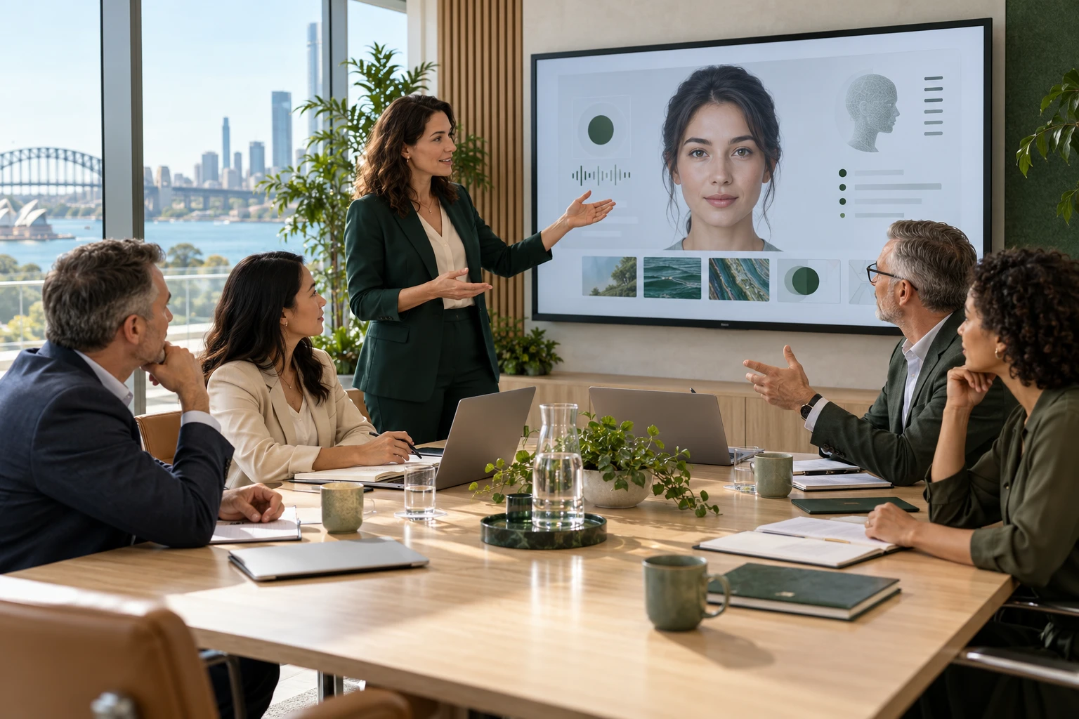 Illustrative corporate workshop with professionals collaborating on a Digital Human experience
