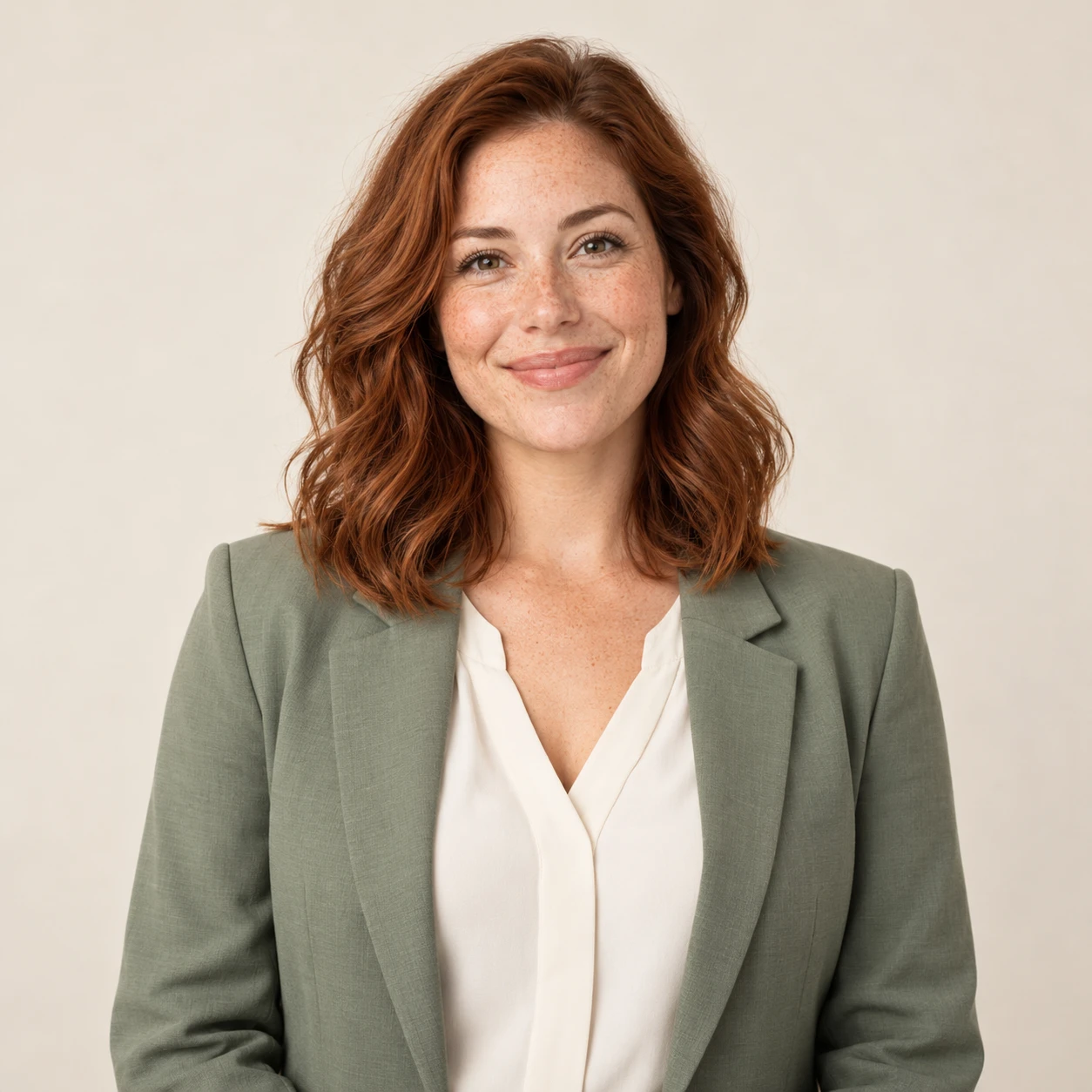 Ava, an illustrative digital teammate in a sage blazer