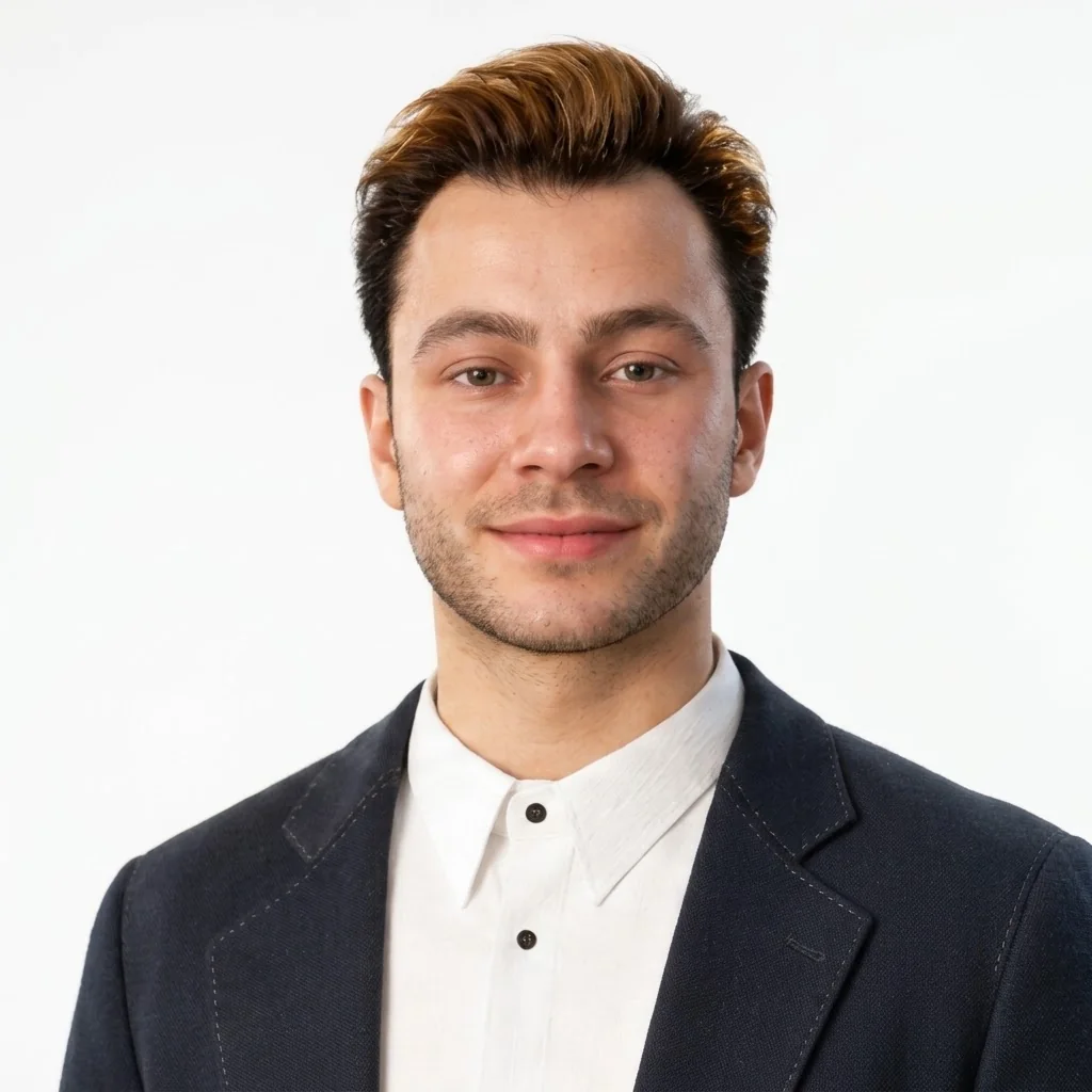 Liam, a digital human in a navy blazer